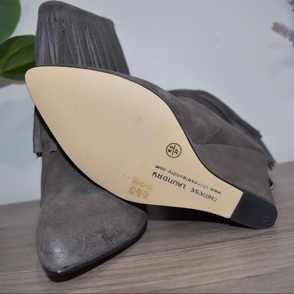 NEW! $120 Chinese Laundry Arctic Fringe Suede Pointy Boho Wedge Bootie Size 6.5 - Picture 6 of 8